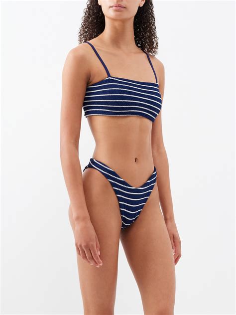 Hunza G Gigi Striped Crinkled Bikini Navy Editorialist