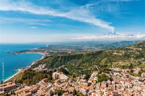 Smoking Mount Etna Volcano from Taormina, Sicily Stock Photo | Adobe Stock