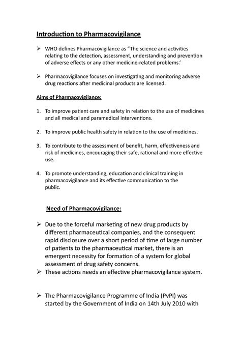 Introduction To Pharmacovigilance Pharmacovigilance Focuses On