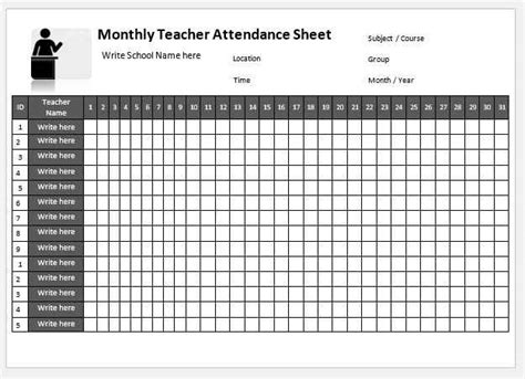 Teacher Attendance Sheet Template 09 - My Word Templates