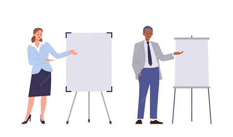 premium vector confident man  woman presenters cartoon characters