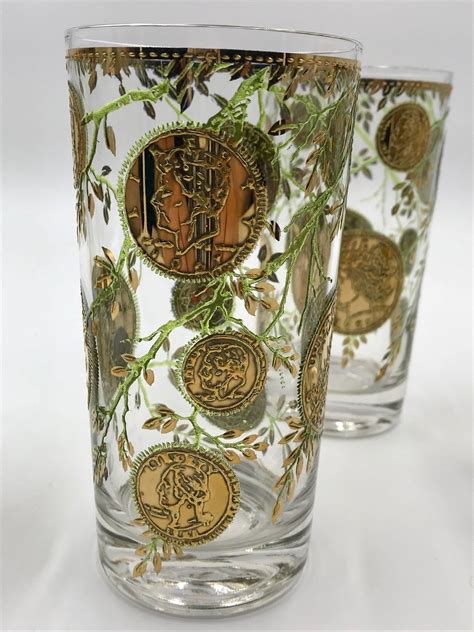 Vintage Midas Coin Bar Glasses By Culver Ltd Mid Century Gold Etsy Bar Glasses Vintage