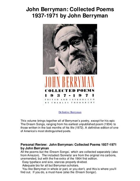 John berryman collected poems 1937 1971 by john berryman 5 star review