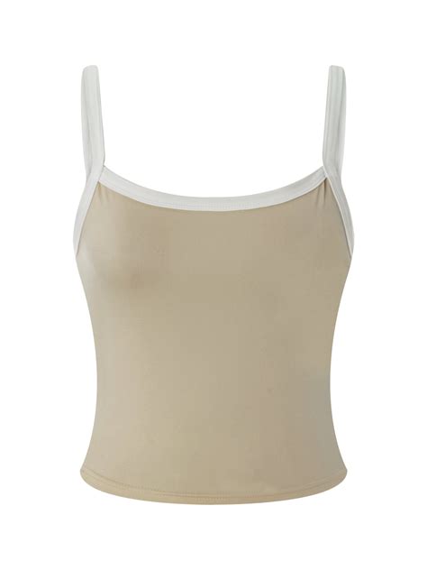 Tsseiatte Women´s Crop Cami Tops Spaghetti Strap Square Neck Contrast