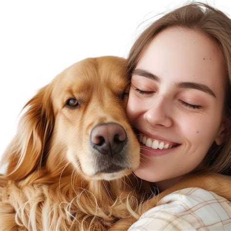 Premium Psd Woman With Retriever Wear Casual Clothes Cuddle Hug Dog