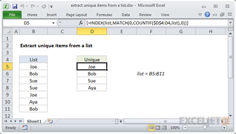 Extract Unique Items From A List Excel Formula Exceljet