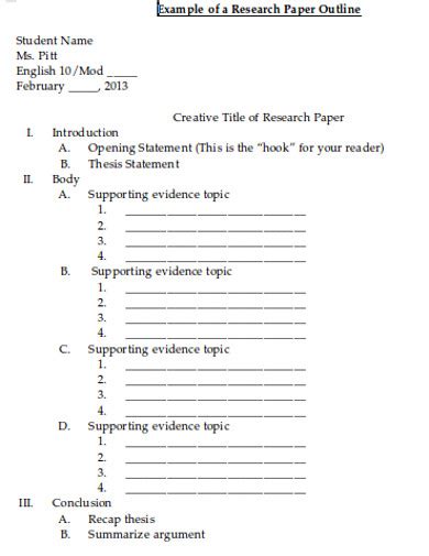 Scientific Research Paper Outline Example