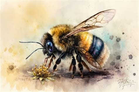 Honey Bee Watercolor Painting Hand-drawn Style Stock Illustration ...