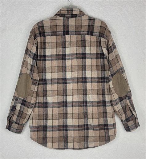 Pendleton Wool Plaid Elbow Patch Button Shirt Mens S… Gem