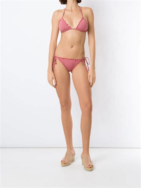 Amir Slama Ruffled Triangle Bikini Set Pink Farfetch