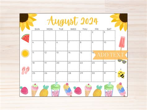 EDITABLE August 2024 Calendar Printable Calendar 2024 School Calendar