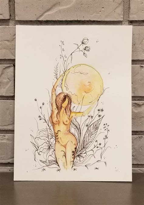 Wild Moon Woman Nude Art Print Watercolour Art Prints Wall Art Decor