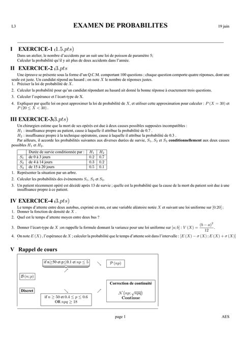 Exercices Corriges Sur Les Lois De Probabilit S Discr Tes