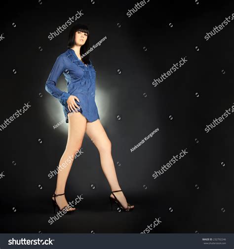 Fashion Brunette Long Legs Posing Dark Stock Photo 232792246 Shutterstock