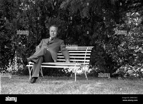 4067489 Rome, 1979. Italian writer Giorgio Bassani on a bench (photo); (add.info.: Rome; Roma ...