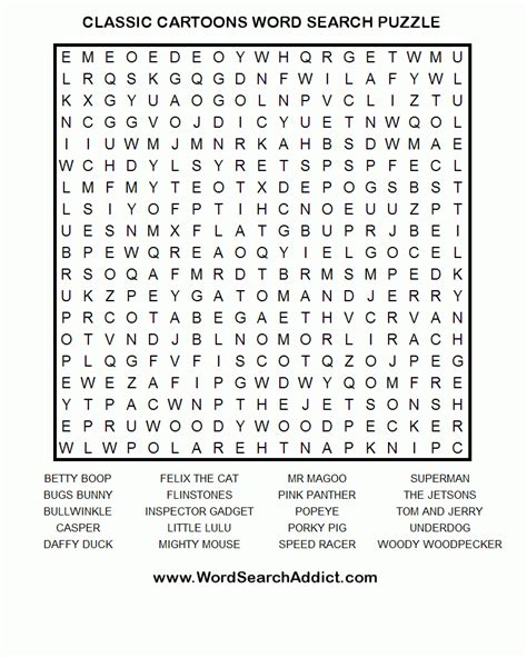 Cartoon Word Search Printable