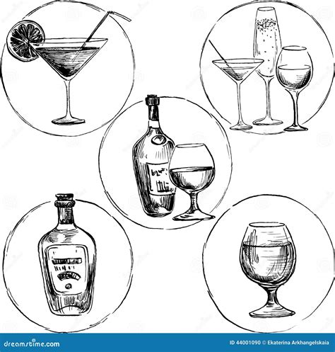 Set of alcohol drinks stock vector. Illustration of outline - 44001090