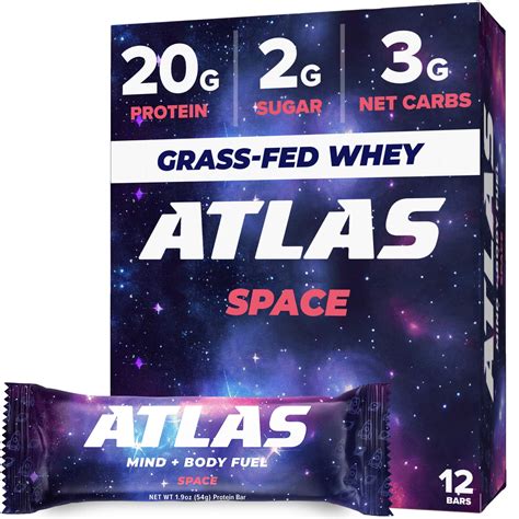 Atlas Protein Bar 20g Protein 1g Sugar Clean Ingredients Gluten Free Space 12 Count