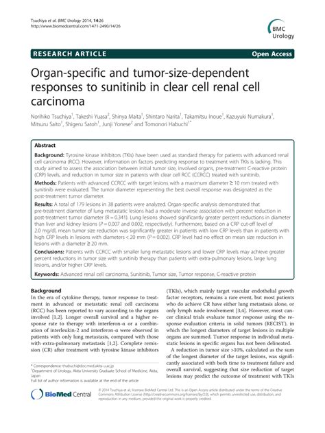 (PDF) Organ-specific and tumor-size-dependent responses to sunitinib in clear cell renal cell ...