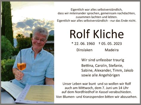 Traueranzeigen Von Rolf Kliche Trauer Hna De