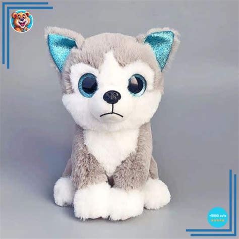 Peluche chien husky gris en livraison gratuite Économisez 30 sur