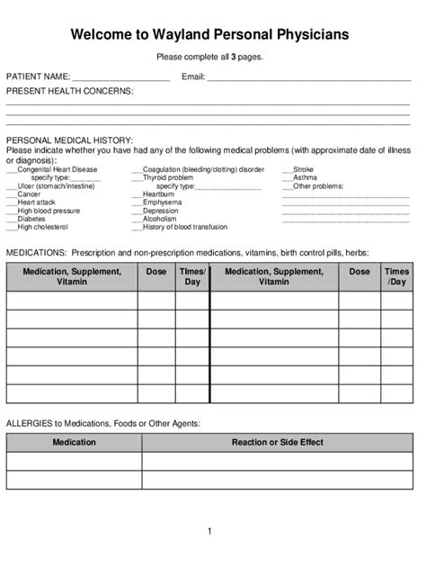 Fillable Online Wayland Personal Physicians New Patient Forms Fax Email