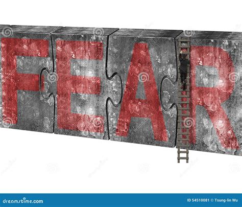Man Climbing Ladder Puzzles Concrete Wall Red Fear Word Stock Image ...