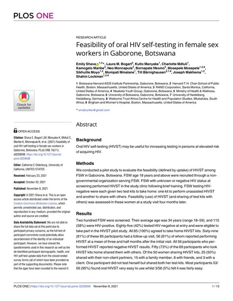 Pdf Feasibility Of Oral Hiv Self Testing In Female Sex Workers In Gaborone Botswana