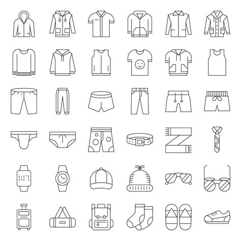 Male Clothes And Accessories Thin Line Icon Set 2 464667 Vector Art At