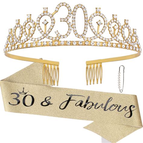 Cavetee Gold 30 And Fabulous Birthday Sash And Crown 30th Birthday Tiaras