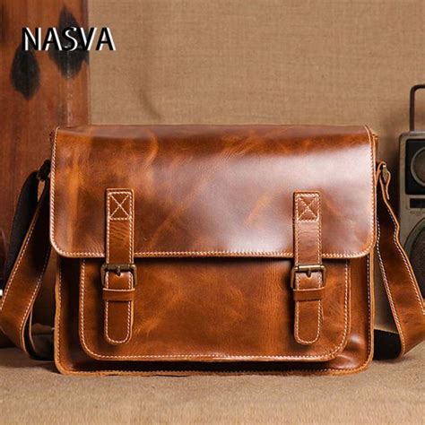 Genuine Leather Men Shoulder Bag Vintage Messenger Bags Male Crossbody