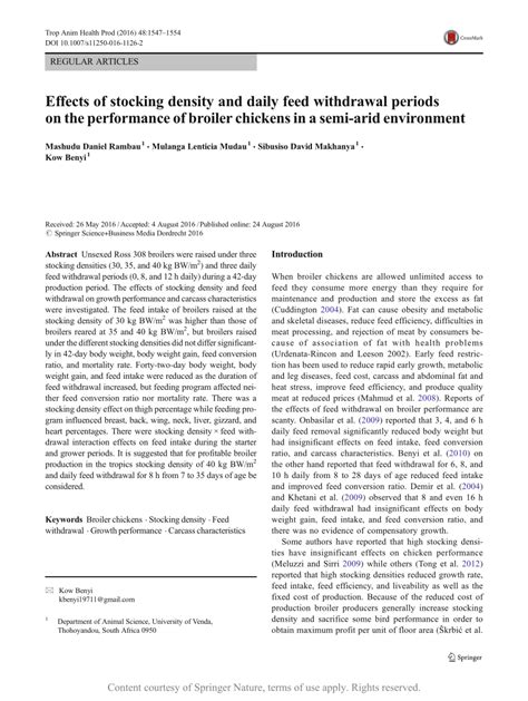 Effects Of Stocking Density And Daily Feed Withdrawal Periods On The Performance Of Broiler