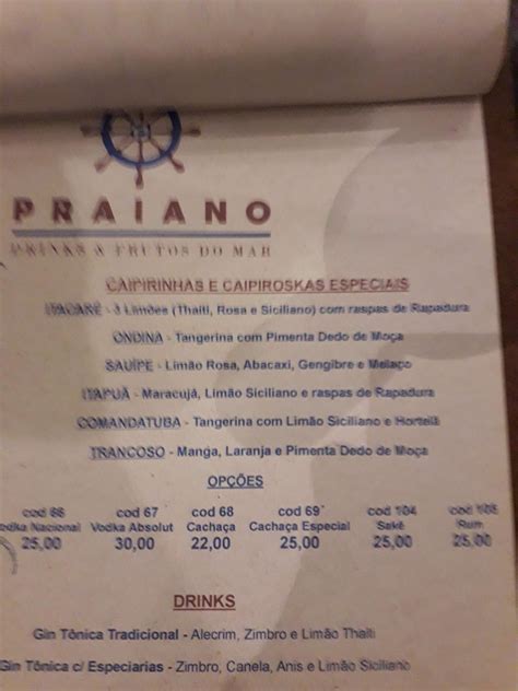 Menu Em Praiano Bar Atibaia Drinks Frutos Do Mar Atibaia