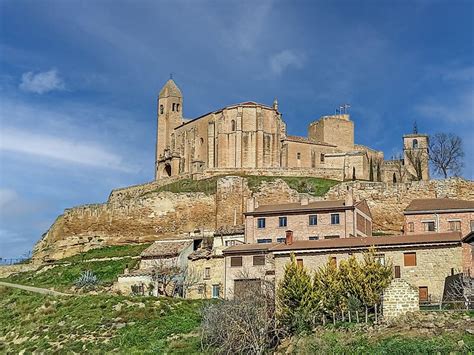 castle  church   hill  san vicente de la sonsierra spain stock