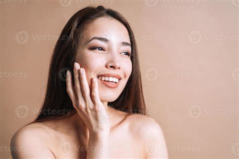 Beauty Nude Portrait Of Happy Young Beautiful Asian Woman With Healthy