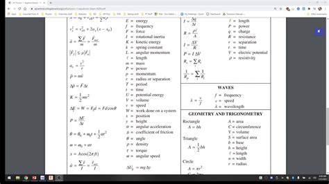 Physics Reference Table Infoupdate Org