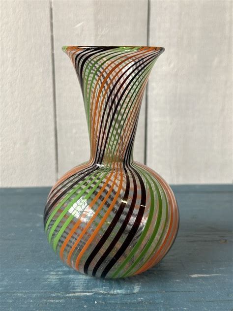 Murano Vase I Gr N Orange Lilla Swirl Shades By Igenibrug