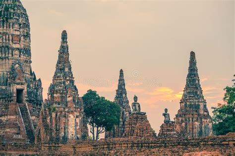 Wat Chaiwatthanaram, Buddhist Temple, Ayutthaya Historical Park, Thailand, at Sunset Stock Photo ...