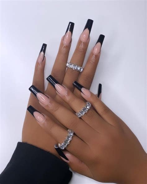 Black French Nails French Tip Acrylic Nails Black Acrylic Nails Long