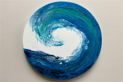 Ocean Wave Acrylic Pour Painting On 12 Inch Roundcircle Etsy