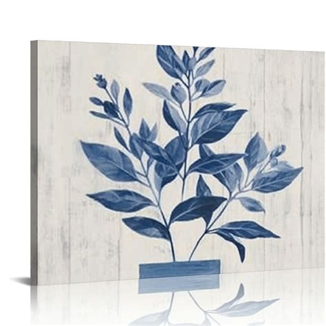 COMIO Blue Plant Leaf Wall Art Natural Botanical Canvas Artworks Print