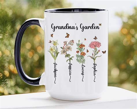 Personalized Grandmas Garden Mug Nanas Garden Mugs Birth Month