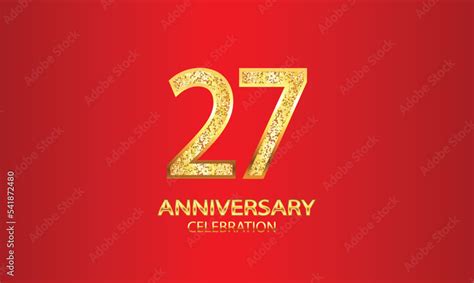 27 Year Anniversary celebration Vector Design with red background and glitter. 27th Anniversary ...