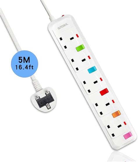 5m Extension Lead 5 Gang Power Strip With Individual Switches Overload Protection 164ft Long