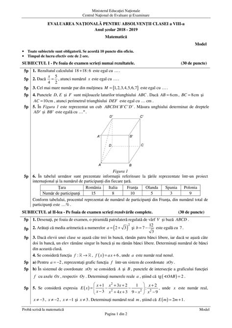 Subiecte Matematic Evaluare Na Ional Modele Subiecte