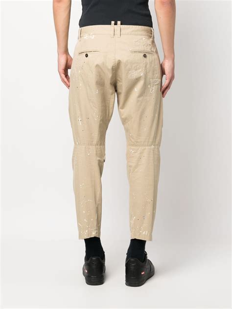 Dsquared Distressed Effect Cotton Cropped Trousers Neutrals Farfetch