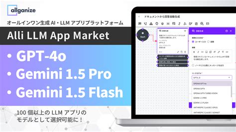 お知らせ Allganizeのオールインワン生成ai・llmアプリプラットフォーム「alli Llm App Market」、gpt 4o