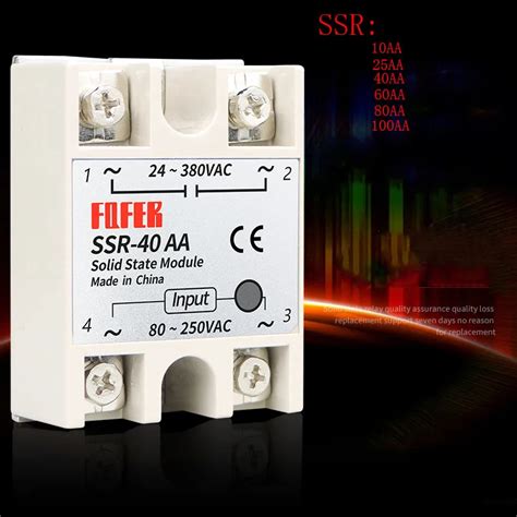 Relé de estado sólido monofásico 10A 25A 40A 60A AC AC CA SSR