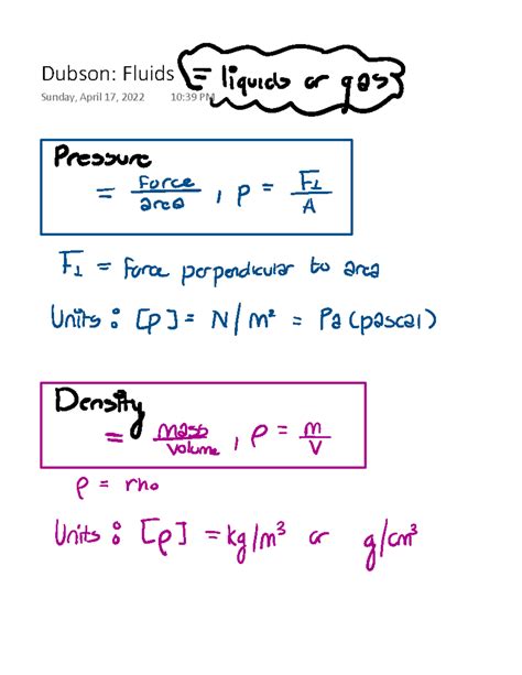 Dubson Fluids PHYS 1110 Dubson Fluids Sunday April 17 2022 10 39