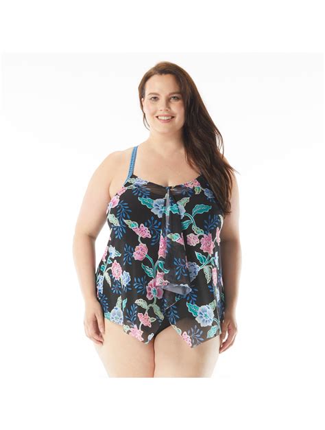 Beach House Plus Size Kerry Mesh Layer Underwire Tankini Top Floral Fantasy